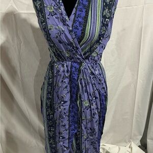 Astr Blue and Green Floral Midi Dress